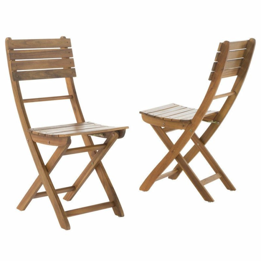 Outdoor Chairs * | Best Pirce Gdfstudio Gdf Studio Vicaro Outdoor Natural Acacia Wood Foldable Dining Chairs, Set Of 2