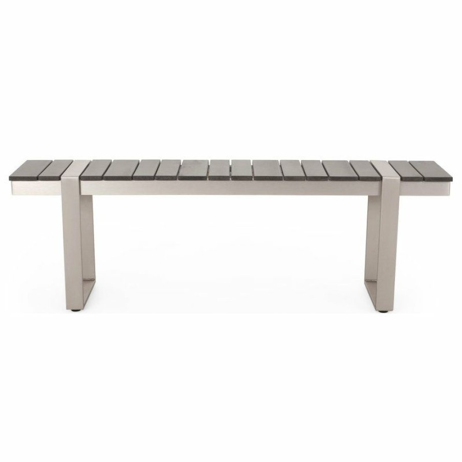 Outdoor Benches * | Flash Sale Gdfstudio Mora Aluminum Dining Bench, Gray/Silver