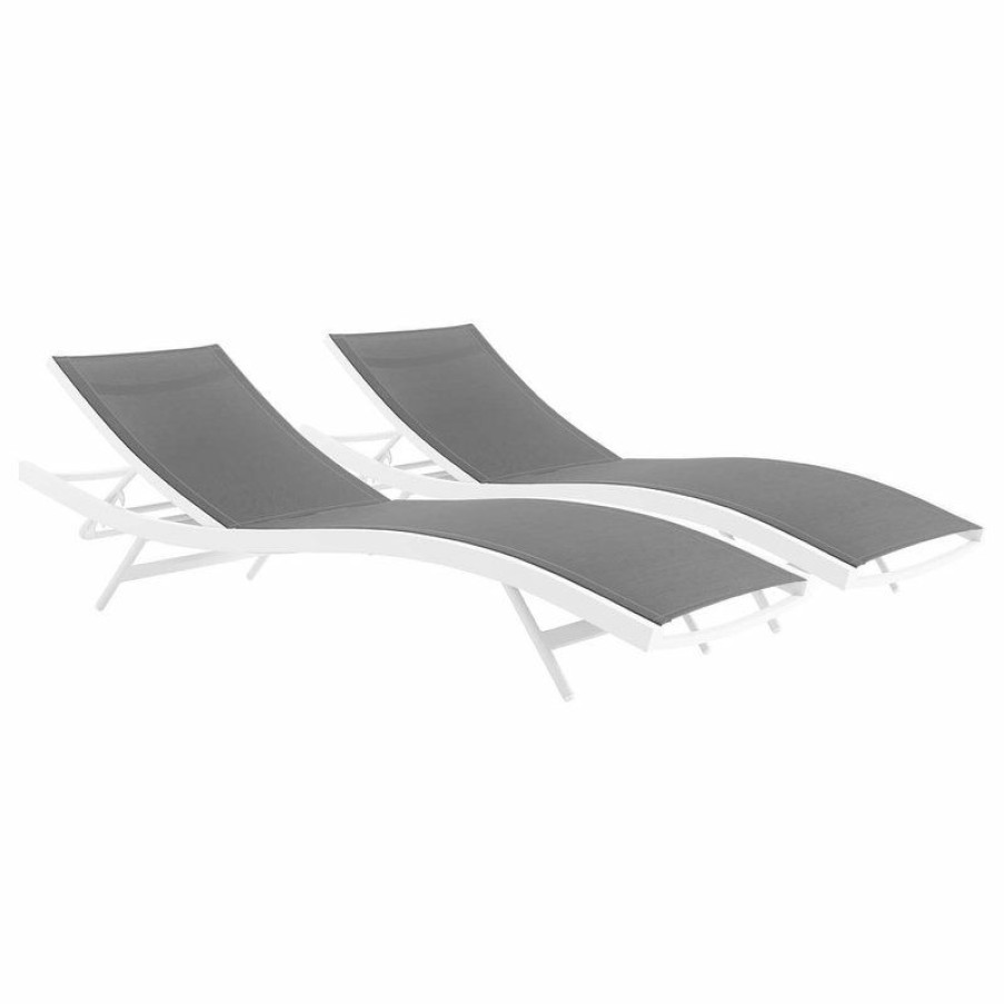 Outdoor Chairs * | Top 10 Lexmod Glimpse Outdoor Patio Mesh Chaise Lounge Set Of 2, White Gray