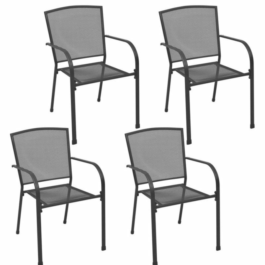 Outdoor Chairs * | Wholesale Vida Xl Llc Vidaxl 4X Patio Chair Mesh Design Anthracite Steel Outdoor Garden Balcony