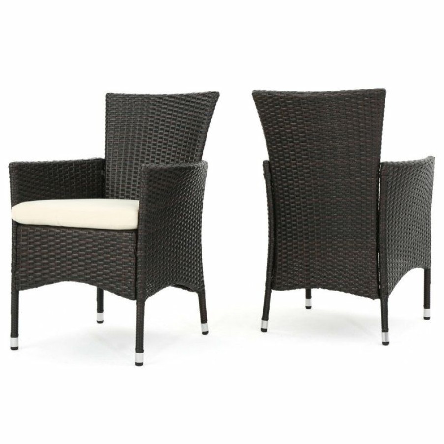 Outdoor Chairs * | Flash Sale Gdfstudio Gdf Studio Clementine Outdoor Multibrown Pe Wicker Dining Chairs, Set Of 2