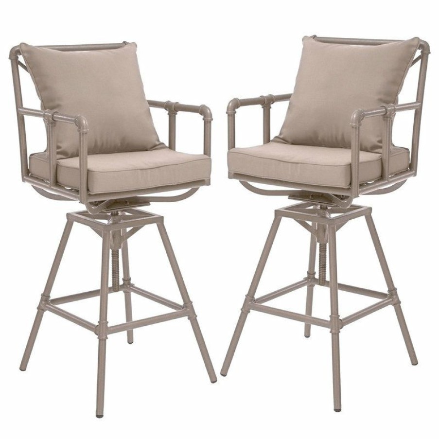 Outdoor Bar Furniture * | Best Sale Gdfstudio Gdf Studio Tallahassee Outdoor Adjustable Pipe Barstools, Set Of 2