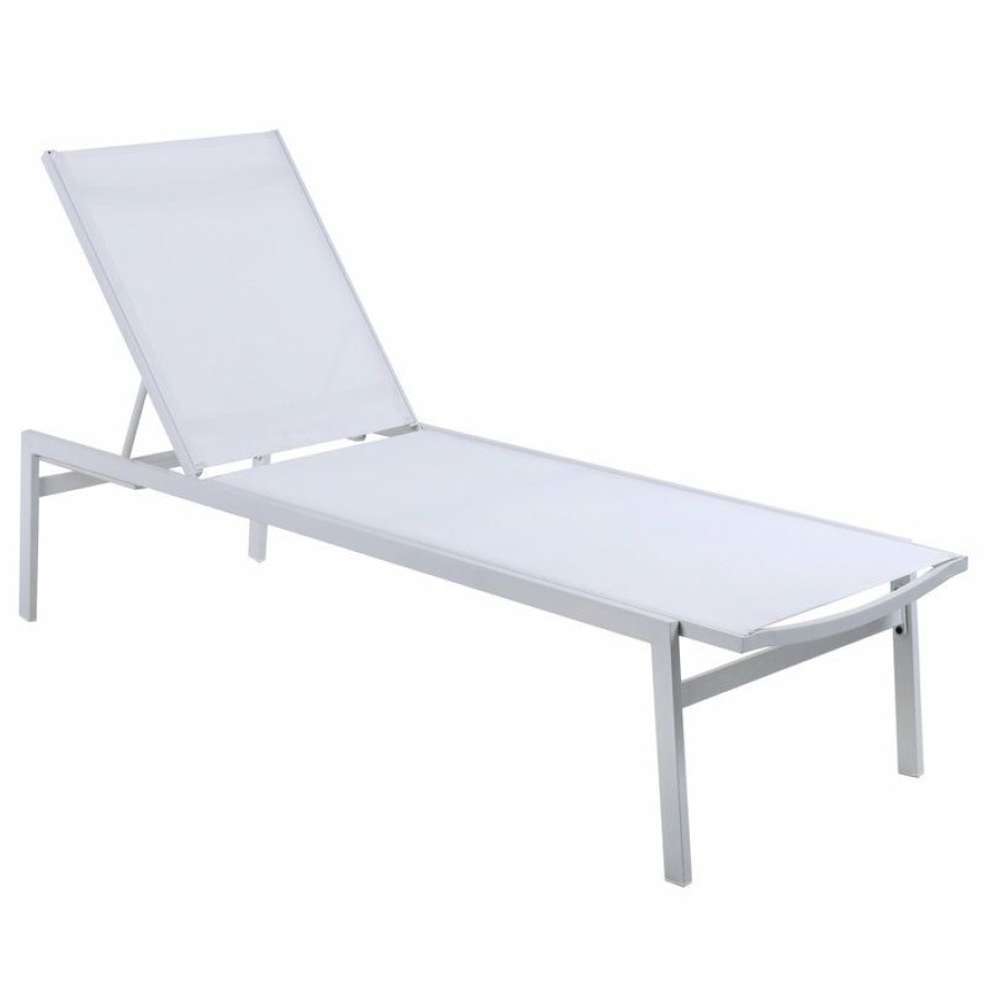 Outdoor Chairs * | Discount Meridian Furniture Santorini Outdoor Patio Chaise Lounge Chair, White, White Aluminum Frame