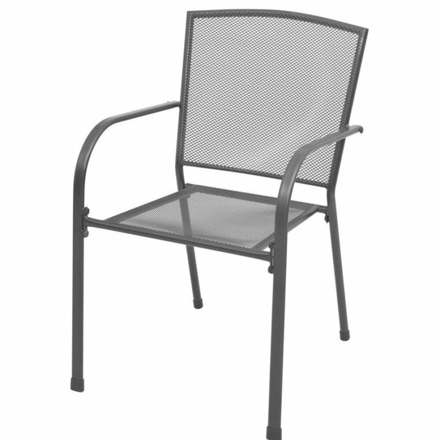 Outdoor Chairs * | Discount Vida Xl Llc Vidaxl 2X Stackable Patio Chairs Steel Gray Outdoor Garden Dining Mesh Seats