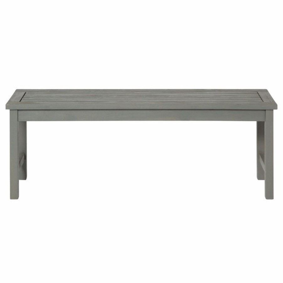 Outdoor Benches * | Brand New Walker Edison Acacia Wood Patio Dining Bench, Gray Wash