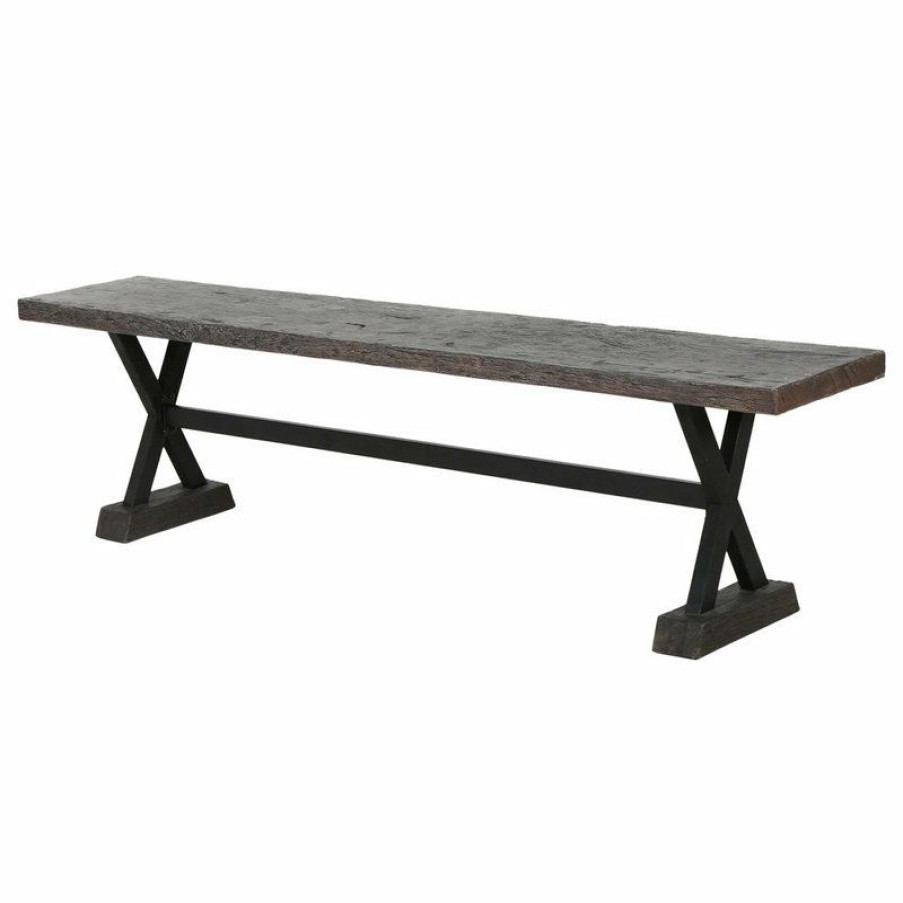 Outdoor Benches * | Top 10 Gdfstudio Gdf Studio Catelyn Outdoor Concrete And Steel Dining Bench, Brown