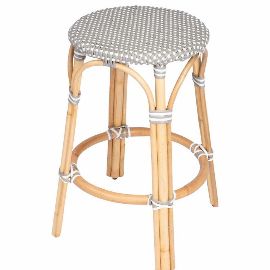 Outdoor Bar Furniture * | New Butler Specialty Company Tobias Gray And White Rattan Counter Stool