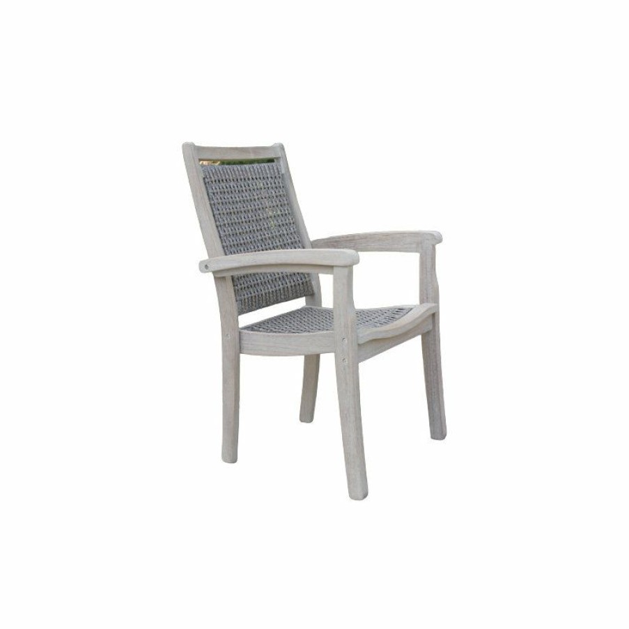 Outdoor Chairs * | Cheapest Outdoor Interiors Gray Wash Eucalyptus And Driftwood Gray Wicker Stacking Dining Chair