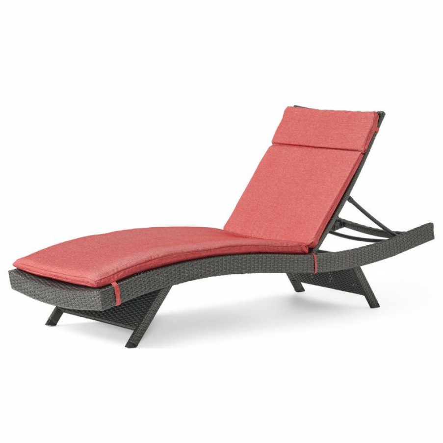 Outdoor Chairs * | Promo Gdfstudio Gdf Studio Nassau Outdoor Gray Wicker Adjustable Chaise Lounge, Red Cushion