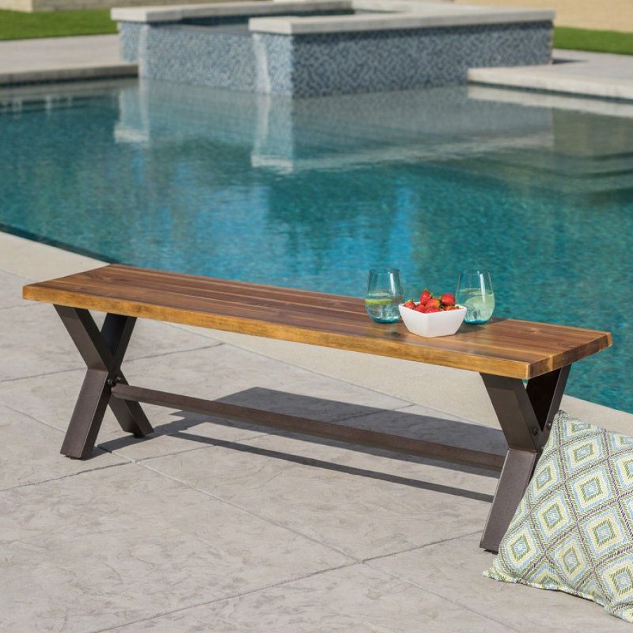 Outdoor Benches * | Promo Gdfstudio Gdf Studio Sanil Outdoor Teak Finished Acacia Wood Dining Bench