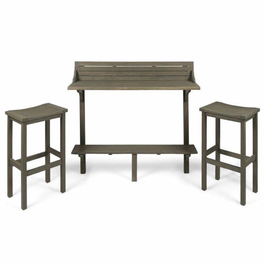 Outdoor Bar Furniture * | Flash Sale Gdfstudio Gdf Studio 3-Piece Cassie Outdoor Acacia Wood Balcony Bar Set, Gray Finish