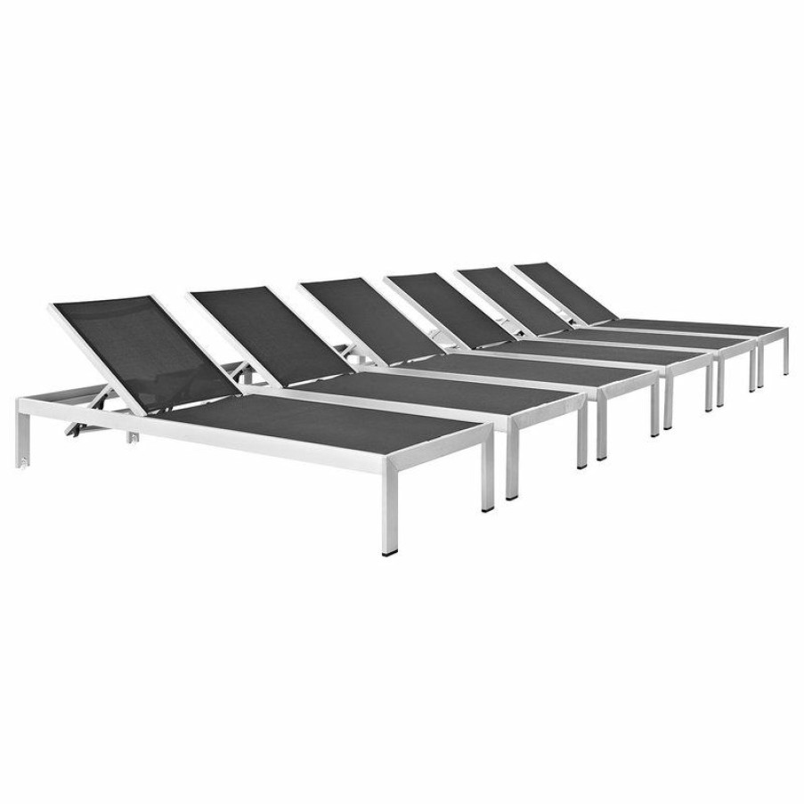 Outdoor Chairs * | Best Reviews Of Modway Silver Black Shore Chaise Outdoor Patio Aluminum Set Of 6