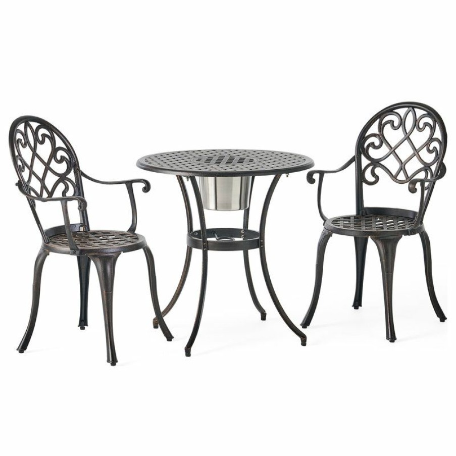 Outdoor Bar Furniture * | Deals Gdfstudio Gdf Studio Palermo 3-Piece Copper Cast Aluminum Bistro Set With Ice Bucket