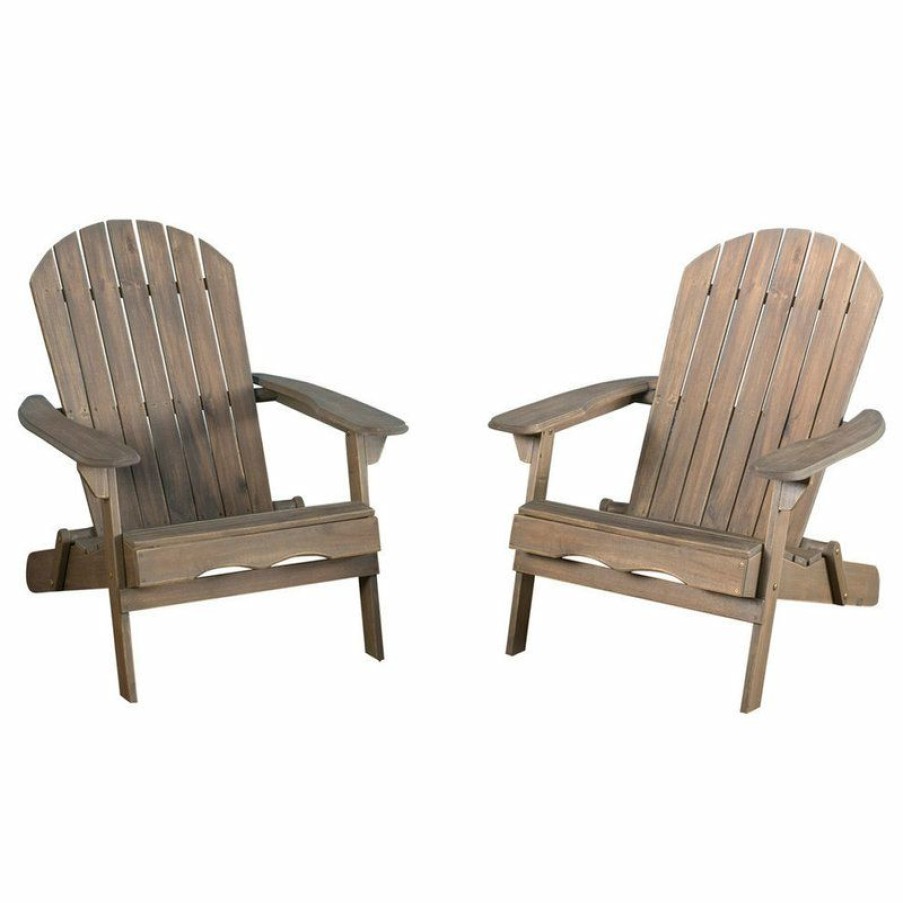 Outdoor Chairs * | Hot Sale Gdfstudio Gdf Studio Milan Outdoor Rustic Acacia Wood Folding Adirondack Chair, Set Of 2