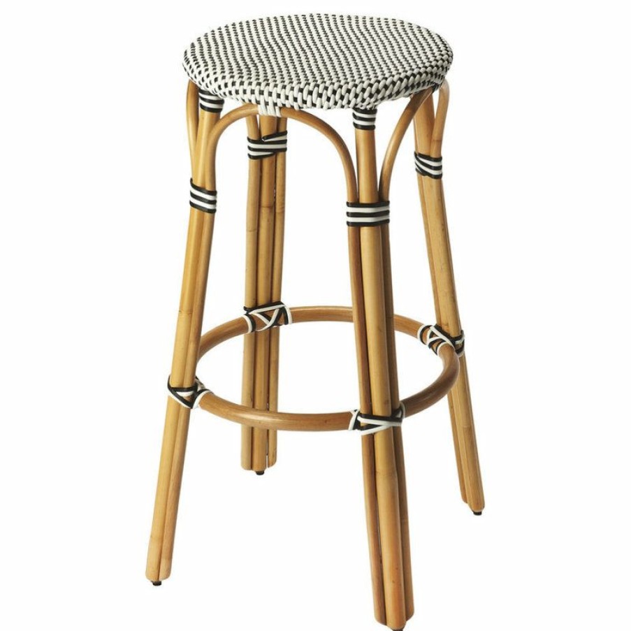 Outdoor Bar Furniture * | Cheapest Butler Specialty Company Obias Black & White Rattan Bar Stool, 9370295