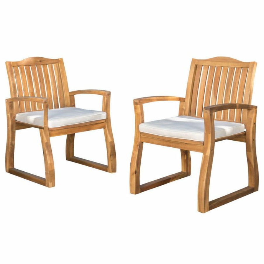 Outdoor Chairs * | Best Pirce Gdfstudio Gdf Studio Tampa Teak Finish Acacia Wood Outdoors Dining Chairs, Set Of 2