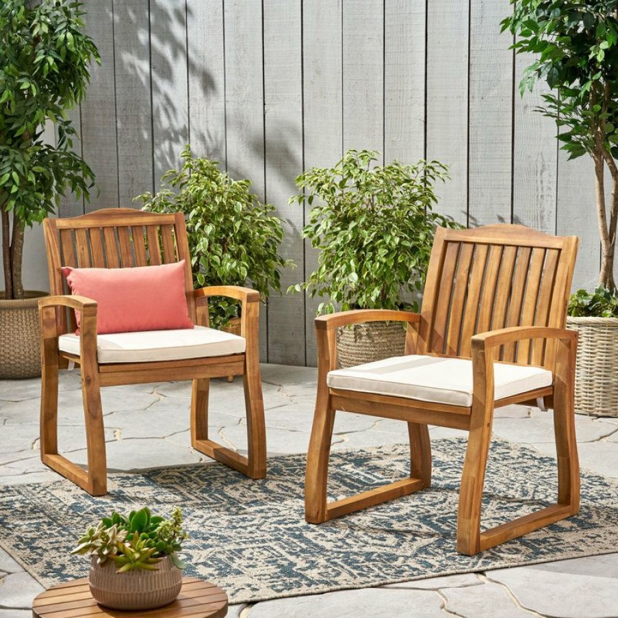 Outdoor Chairs * | Best Pirce Gdfstudio Gdf Studio Tampa Teak Finish Acacia Wood Outdoors Dining Chairs, Set Of 2