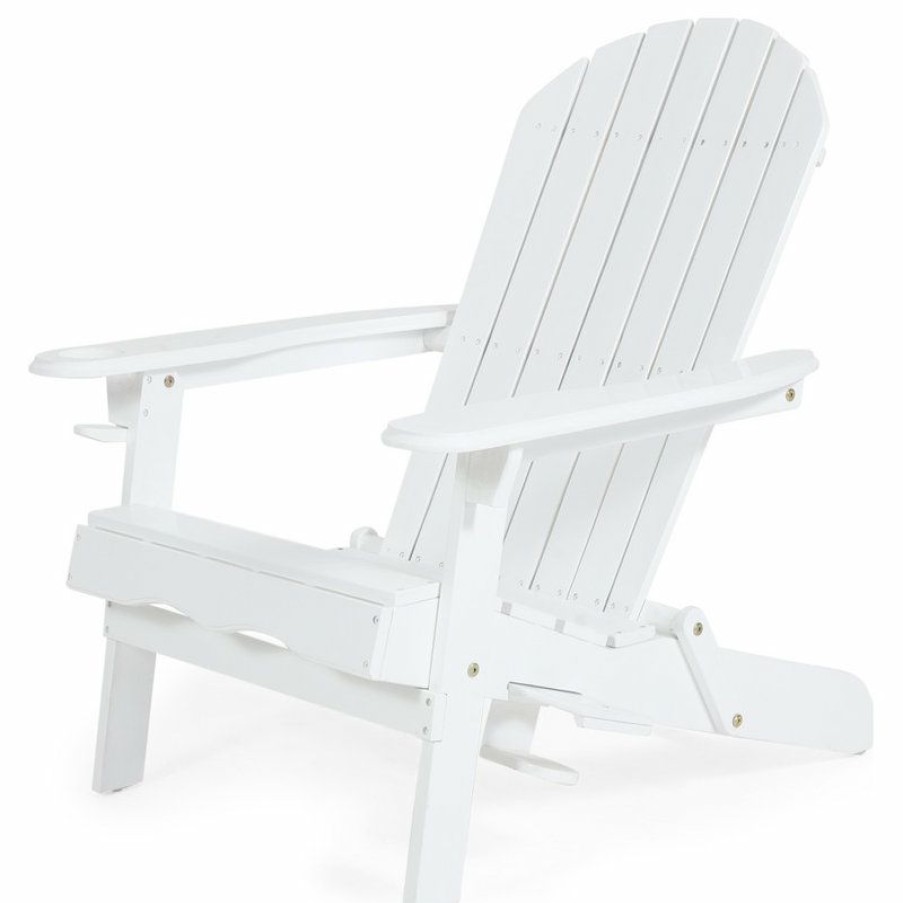 Outdoor Chairs * | Best Reviews Of Gdfstudio Yadiel Outdoor Acacia Wood Folding Adirondack Chair, White