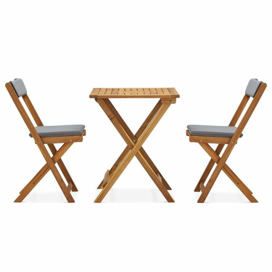 Outdoor Bar Furniture * | Brand New Vida Xl Llc Vidaxl Solid Acacia Wood Folding Bistro Set With Cushions 3 Pieces Garden