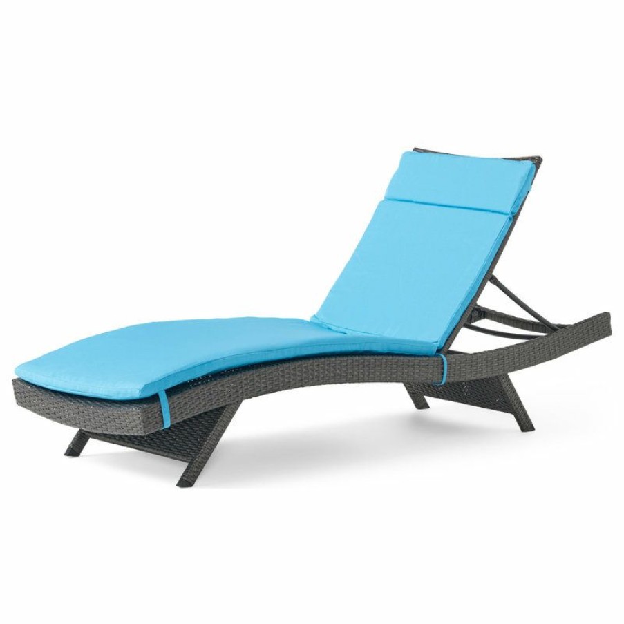 Outdoor Chairs * | Best Pirce Gdfstudio Gdf Studio Ann Outdoor Wicker Adjustable Chaise Lounge, Arms With Cushion, Blue