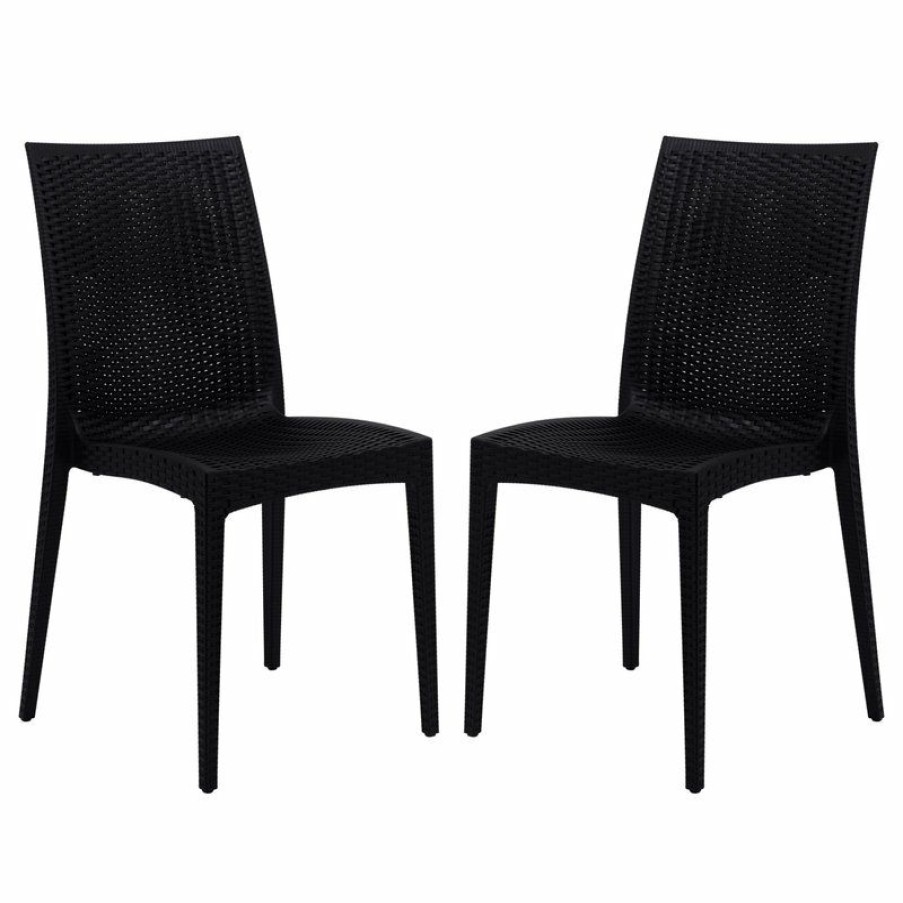 Outdoor Chairs * | Deals Leisuremod Weave Mace Indoor Outdoor Patio Chair, Set Of 2, Black