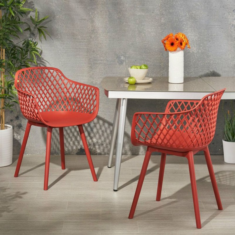 Outdoor Chairs * | Best Pirce Gdfstudio Poppy Outdoor Dining Chair, Red