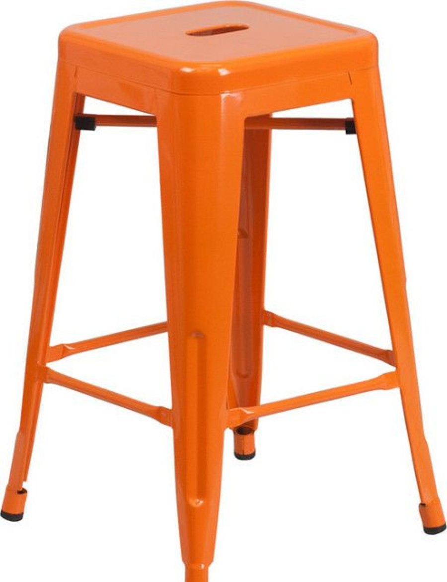 Outdoor Bar Furniture * | Cheapest Flash Furniture 24 High Backless Orange Metal Indoor-Outdoor Counter H Stool