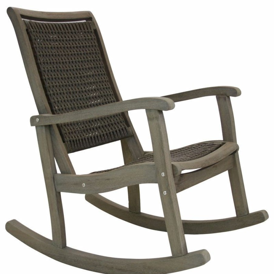 Outdoor Chairs * | Cheap Outdoor Interiors Gray Wash Eucalyptus And Driftwood Gray Wicker Rocking Chair