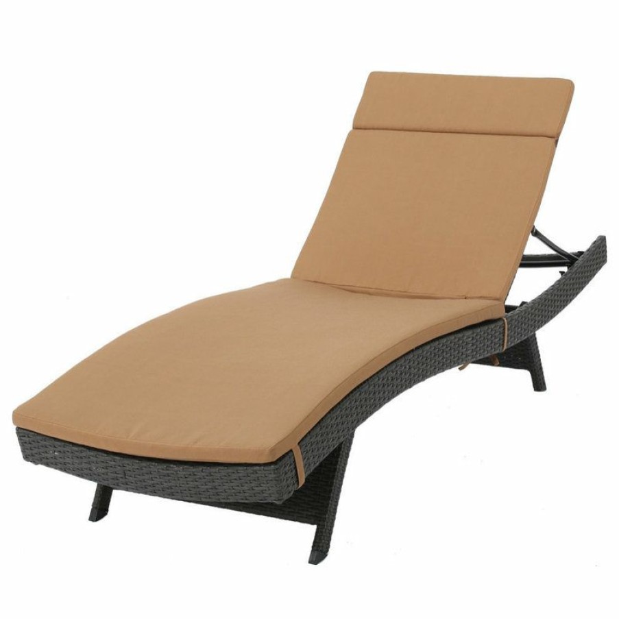 Outdoor Chairs * | Top 10 Gdfstudio Gdf Studio Nassau Outdoor Gray Wicker Adjustable Chaise Lounge, Caramel Cushion