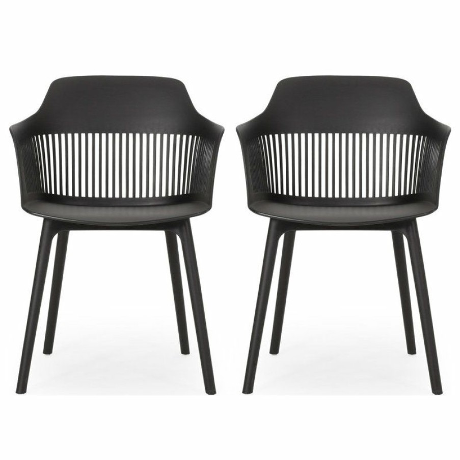 Outdoor Chairs * | Best Pirce Gdfstudio Gable Outdoor Dining Chair, Set Of 2, Black