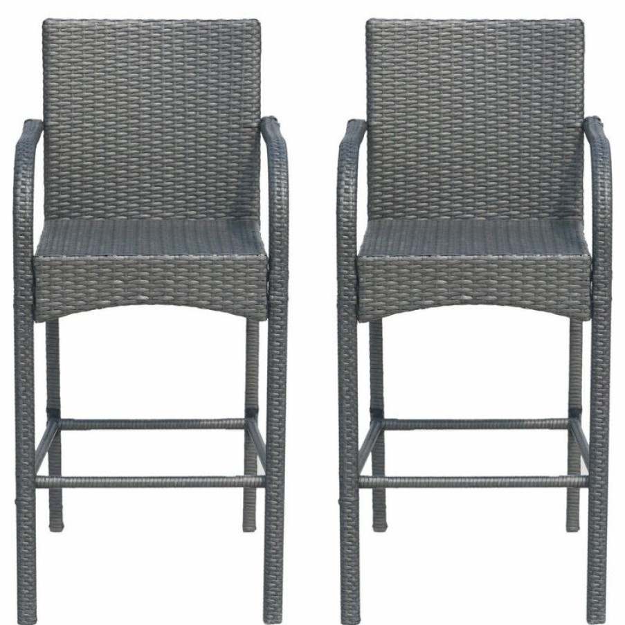 Outdoor Bar Furniture * | Best Reviews Of Gdfstudio Beatrice Outdoor Wicker Barstool Chair, Set Of 2, Gray