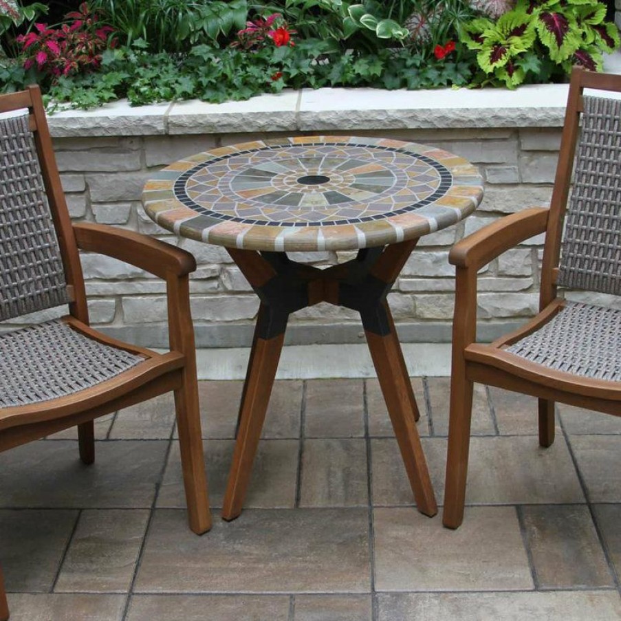 Outdoor Bar Furniture * | Hot Sale Outdoor Interiors 3-Piece Sandstone, Eucalyptus And Metal Bistro Set, With Stacking Armchair