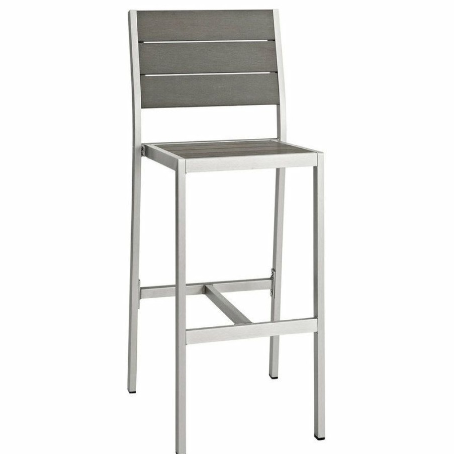 Outdoor Bar Furniture * | Best Reviews Of Modway Shore Outdoor Patio Aluminum Armless Bar Stool, Silver Gray