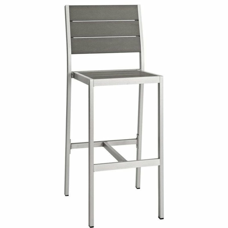 Outdoor Bar Furniture * | Best Reviews Of Modway Shore Outdoor Patio Aluminum Armless Bar Stool, Silver Gray