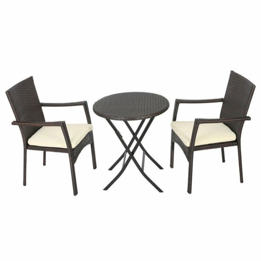 Outdoor Bar Furniture * | Best Deal Gdfstudio Finnish Transitional 3 Piece Wicker Bistro Set