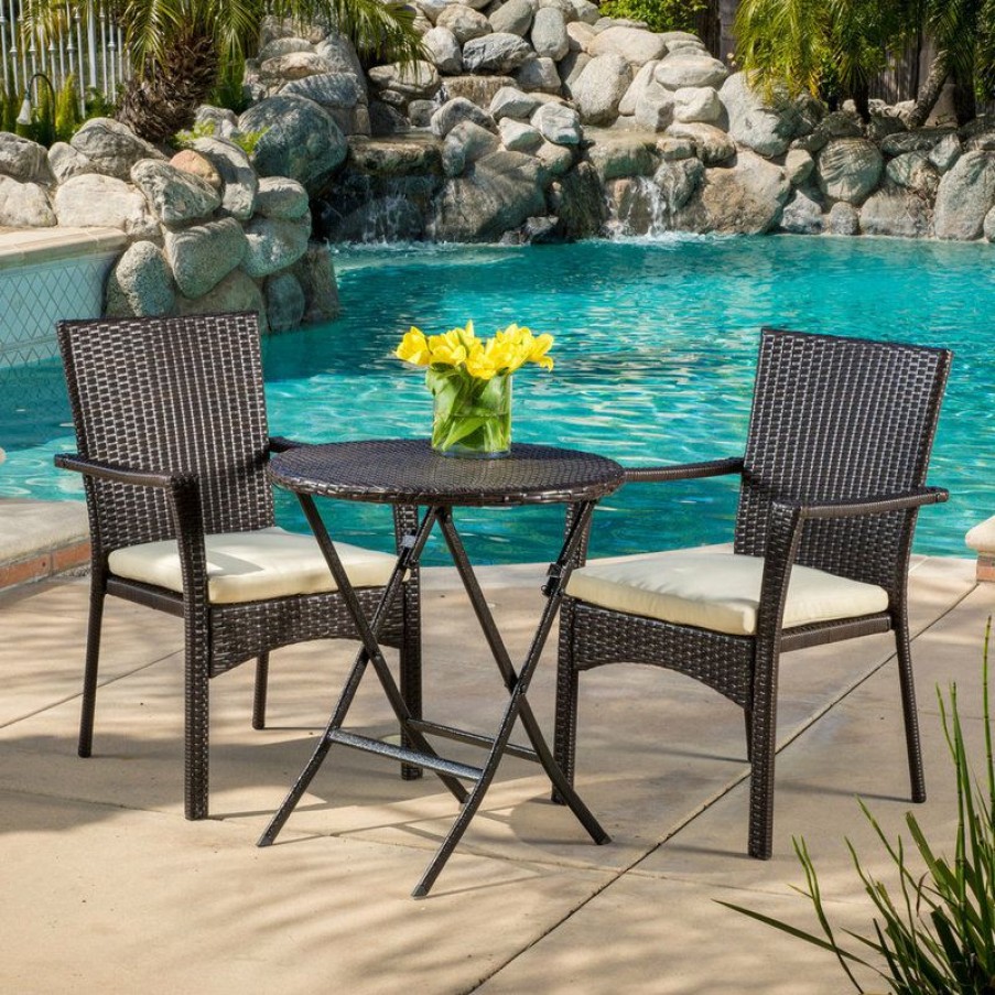 Outdoor Bar Furniture * | Best Deal Gdfstudio Finnish Transitional 3 Piece Wicker Bistro Set