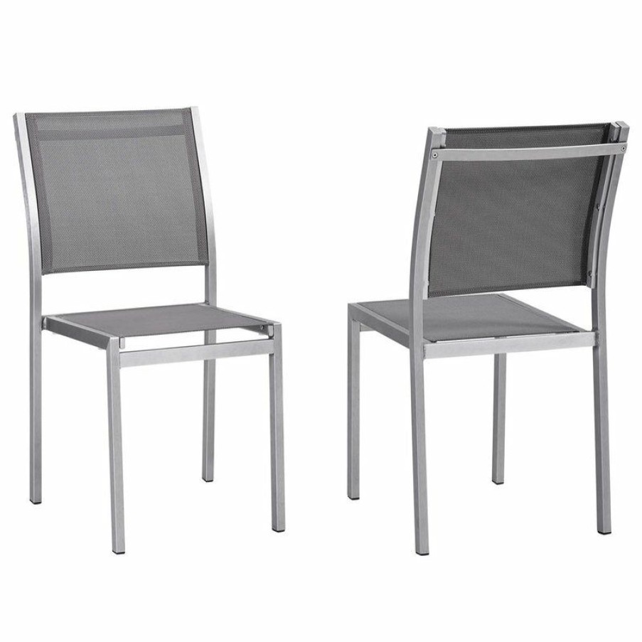 Outdoor Chairs * | Best Pirce Lexmod Shore Side Chair Outdoor Aluminum, Set Of 2, Silver Gray