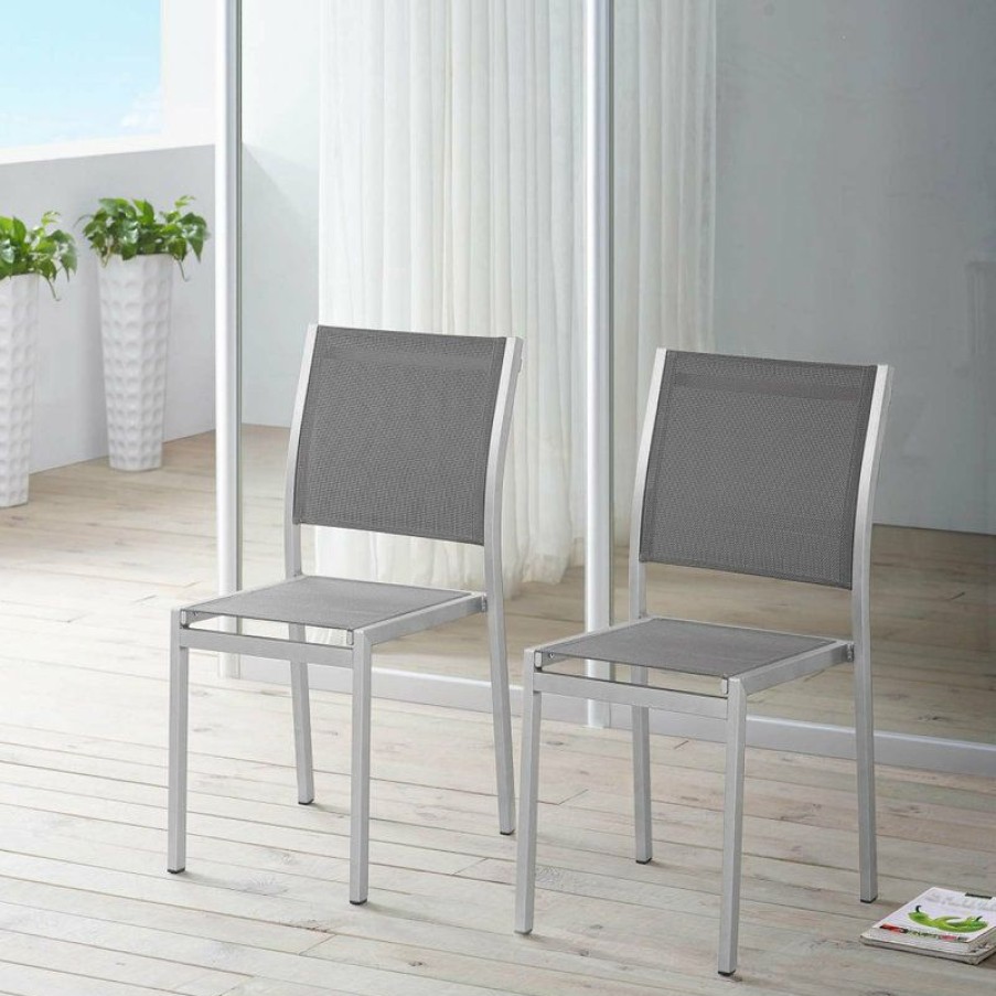 Outdoor Chairs * | Best Pirce Lexmod Shore Side Chair Outdoor Aluminum, Set Of 2, Silver Gray