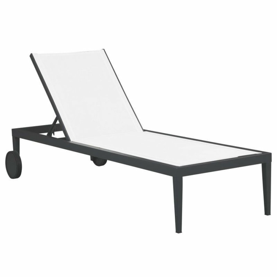 Outdoor Chairs * | Best Pirce Meridian Furniture Nizuc Outdoor Patio Chaise Lounge Chair, Off-White Resilient Mesh Waterproof Fab